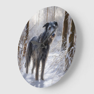 Grande Horloge Ronde Scottish Deerhound Laissez-le neiger Noël