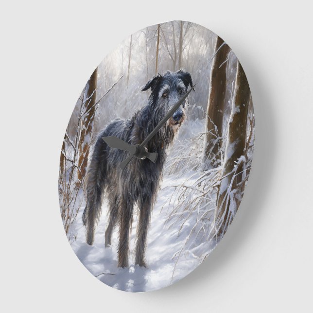 Grande Horloge Ronde Scottish Deerhound Laissez-le neiger Noël (Angle)