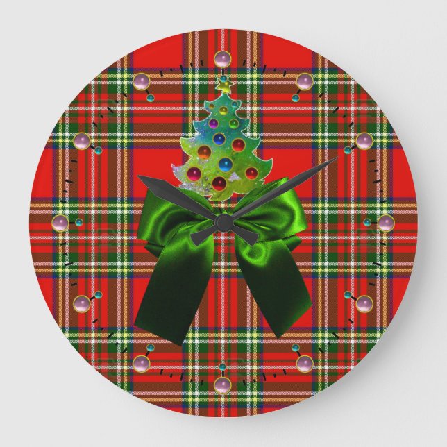 GRANDE HORLOGE RONDE SCOTTISH TARTAN , GREEN BOW AND CHRISTMAS TREE (Recto)