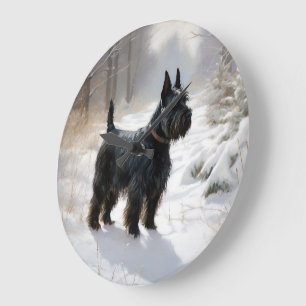 Grande Horloge Ronde Scottish Terrier Laisser Il Neige Noël