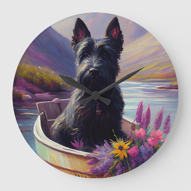 Grande Horloge Ronde Scottish Terrier sur une pagaie : une aventure Pit (Recto)