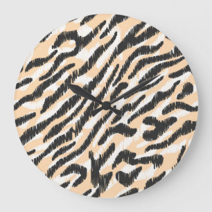 Grande Horloge Ronde Scribble Zebra Leopard : Fourrure Vintage
