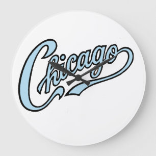 Grande Horloge Ronde Script d'art texte de Chicago en différentes coule