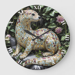 Grande Horloge Ronde Sculpture de loutre fantaisiste mignonne et ludiqu