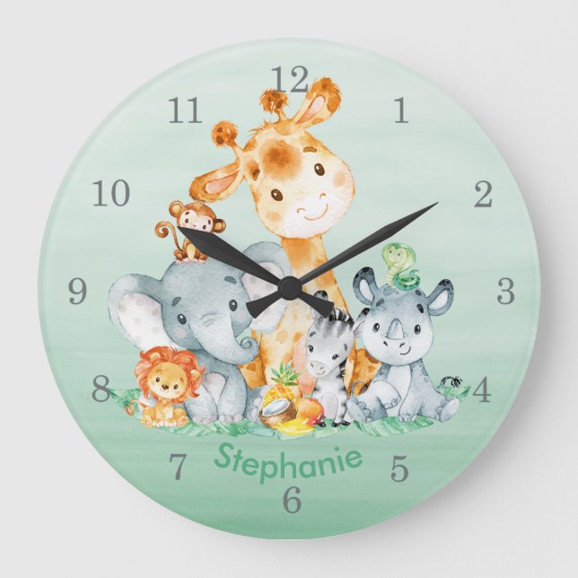 Grande Horloge Ronde Sea Green Watercolor Cute (Recto)