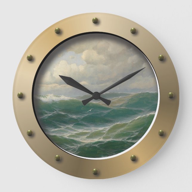 Grande Horloge Ronde Seagulls Over Waves Nautical Art Ships Porthole (Recto)