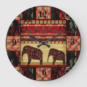 Grande Horloge Ronde Seamless african patchwork ornamental indian eleph