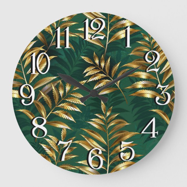 Grande Horloge Ronde Seamless pattern with golden ferns (Recto)