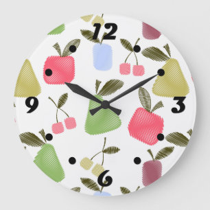 Grande Horloge Ronde Seamless scratched cartoon fruits apples pears che