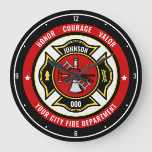 Grande Horloge Ronde Secourt de pompier AJOUTER LE NOM Insigne du servi