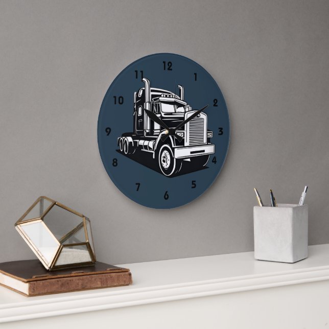 Grande Horloge Ronde Semi Truck Transport Highway Cool Driver (Bureau)