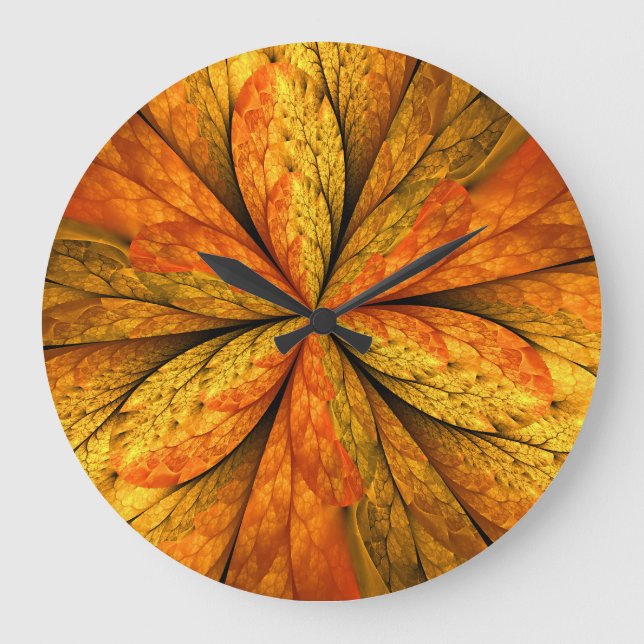 Grande Horloge Ronde Sensation d'automne, Fleur Abstraite fractale mode (Recto)