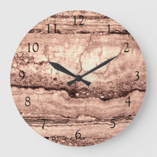 Grande Horloge Ronde Sépia beige brun moderne brûlé granit orange