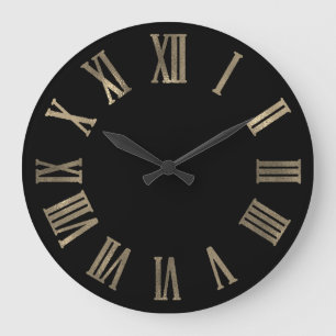 Grande Horloge Ronde Sepia Gold Black Metallic Minimal chiffres romains