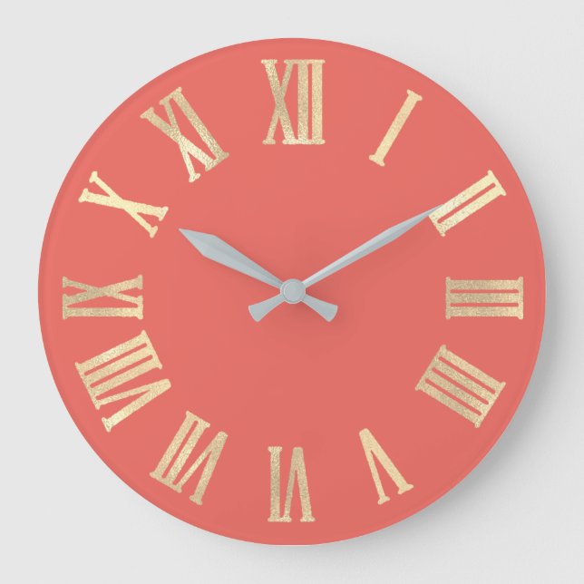 Grande Horloge Ronde Sepia Gold Coral  Metallic Silver Roman Numbers (Recto)