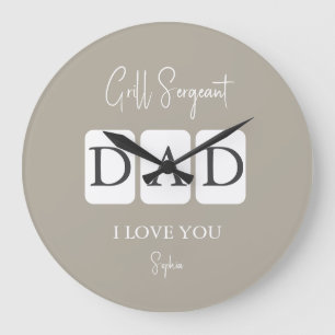 Grande Horloge Ronde Sergent Grill Papa Je T'Aime Nom Customisé