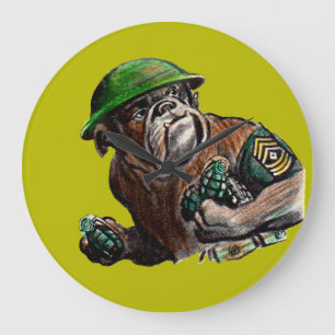 Grande Horloge Ronde Sergent Rover de soldat de chien de bouledogue de