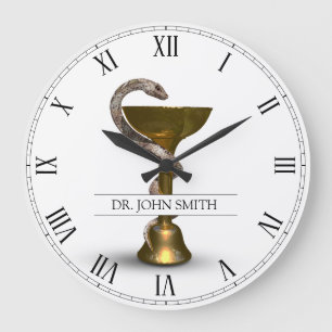Grande Horloge Ronde Serpent de bronze Médicale Bowl Hygieia Nom blanc