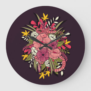 Grande Horloge Ronde Serpents de la Jungle Florale Vintage tropical