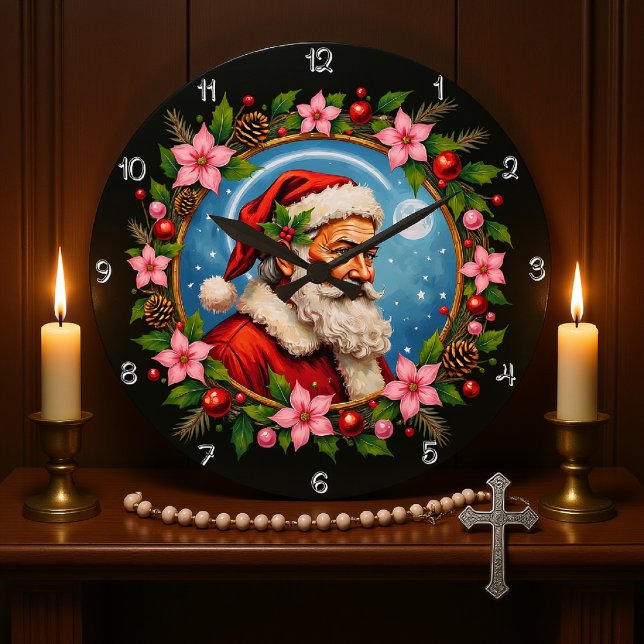 Grande Horloge Ronde Serre de Noël artistique du Père Noël (Créateur téléchargé)