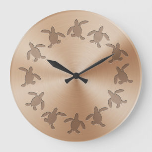 Grande Horloge Ronde Serrure murale Motif de tortue verte