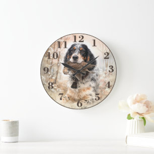 Grande Horloge Ronde Setter anglais, chasse à la bécasse ,Art canin