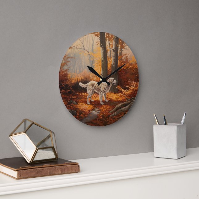 Grande Horloge Ronde Setter anglais en automne Leaves Fall Inspire (Bureau)
