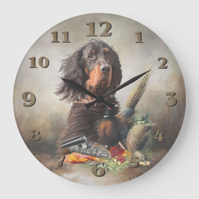 Grande Horloge Ronde Setter Gordon avec faisans, Art (Recto)