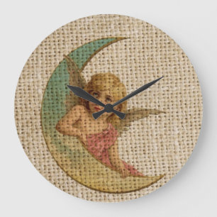 Grande Horloge Ronde Shabby chic burlap croissant lune ange victorienne