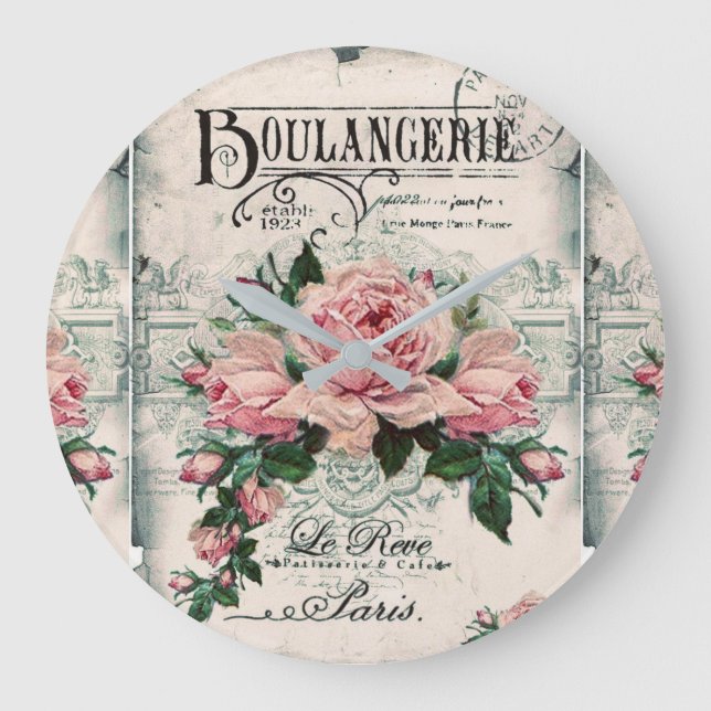 Grande Horloge Ronde shabby chic, découpage, victorien, français chic,  (Recto)