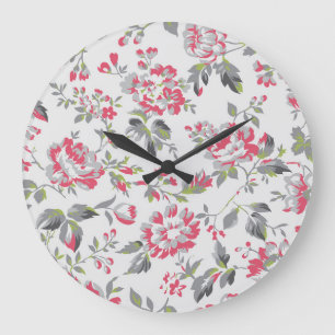 Grande Horloge Ronde Shabby Chic Floral Rose Motif