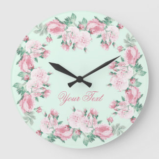 Grande Horloge Ronde Shabby chic rose wall clock personalized