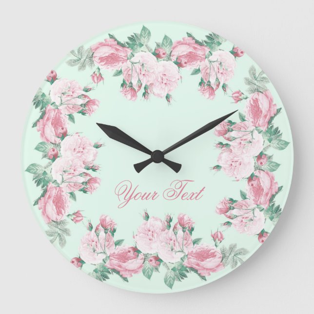 Grande Horloge Ronde Shabby chic rose wall clock personalized (Recto)
