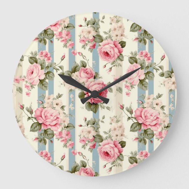 Grande Horloge Ronde Shabby Chic Roses Vintages (Recto)