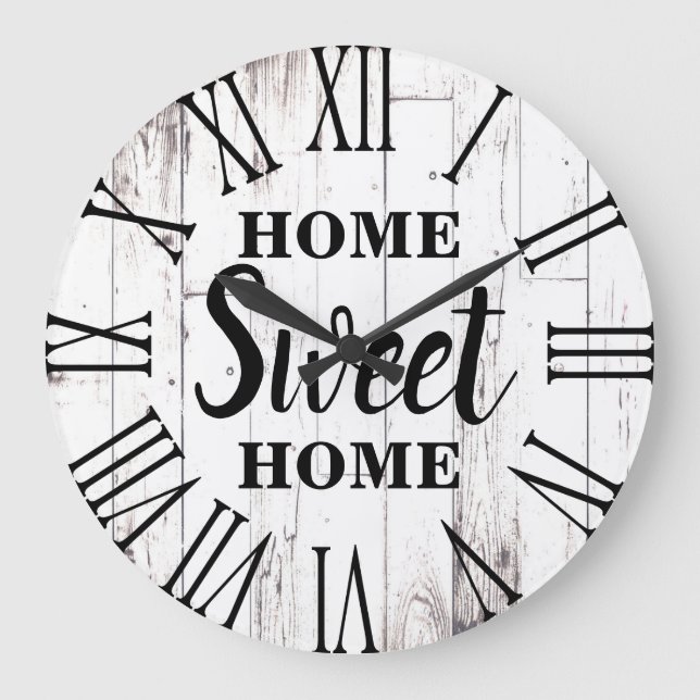 Grande Horloge Ronde Shabby Chic White Wood Rustic Country Home Sweet (Recto)