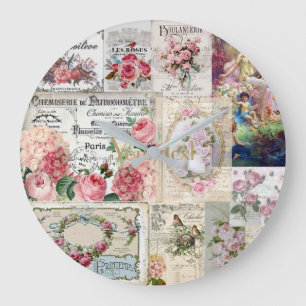 Grande Horloge Ronde Shabby collage chic, campagne victorienne, découpa