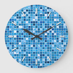 Grande Horloge Ronde Shades of Blue 'Watery' Mosaic Tiles Pattern