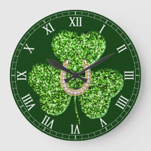 Grande Horloge Ronde Shamrock and Horseshoe Roman Numeral Clock