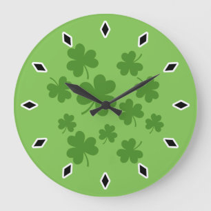 Grande Horloge Ronde Shamrock de la Saint Patrick Motif Clover