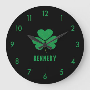 Grande Horloge Ronde Shamrock Green Clover Irlande Celtic Irish Nom