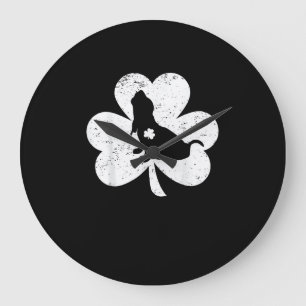 Grande Horloge Ronde Shamrock irlandais Basset Hound Dog St. Patrick's
