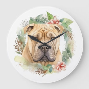 Grande Horloge Ronde Shar Pei Christmas Wreath Festive Pup