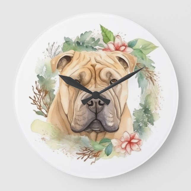 Grande Horloge Ronde Shar Pei Christmas Wreath Festive Pup (Recto)