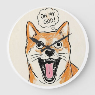 Grande Horloge Ronde Shiba Inu choqué "MON DIEU" Autocollant de mème su