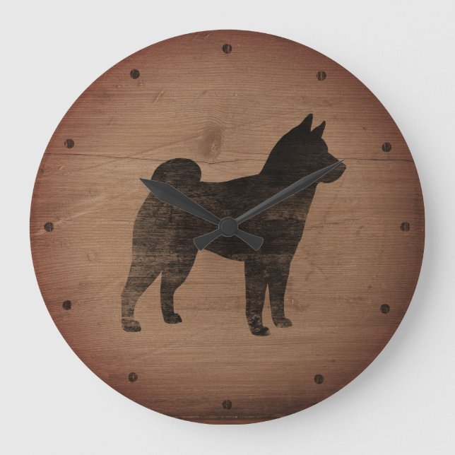 Grande Horloge Ronde Shiba Inu Silhouette Rustique (Recto)