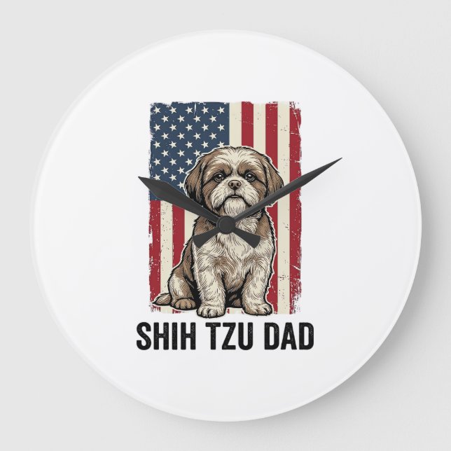 Grande Horloge Ronde Shih Tzu Dad Patriotic Vintage Dog Shirt Design_1 (Recto)