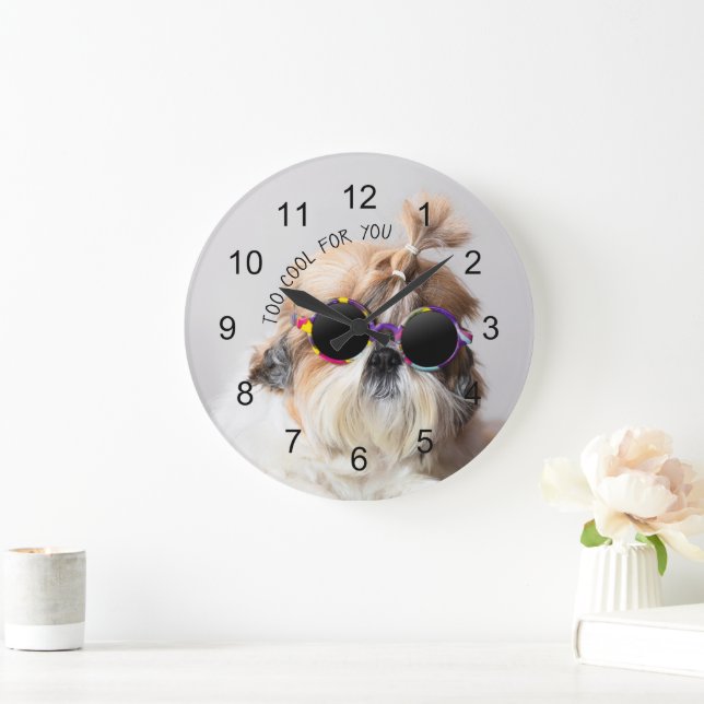 Grande Horloge Ronde Shih Tzu Too Cool pour vous Lunettes de soleil Pho (Maison)
