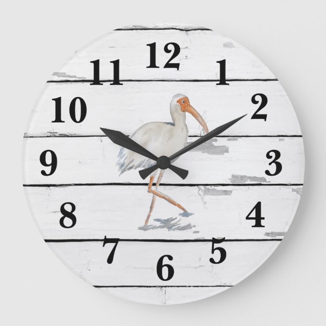 Grande Horloge Ronde Shiplap White Ibis Florida Bird Beach (Recto)