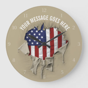 Grande Horloge Ronde Shredded, Ripped and Torn American Flag Large Cloc