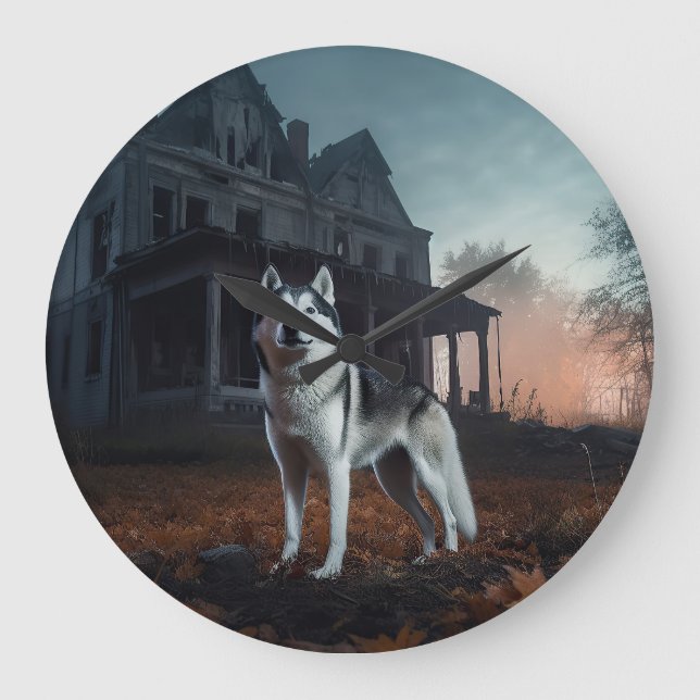 Grande Horloge Ronde Sibérie Husky Halloween effraie (Recto)